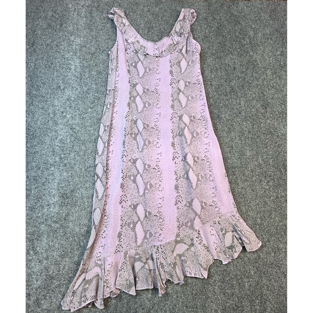 Bedo Femme 90s Y2K Lilac Python Snake Print Asymmetrical Hem Ruffle Dress M